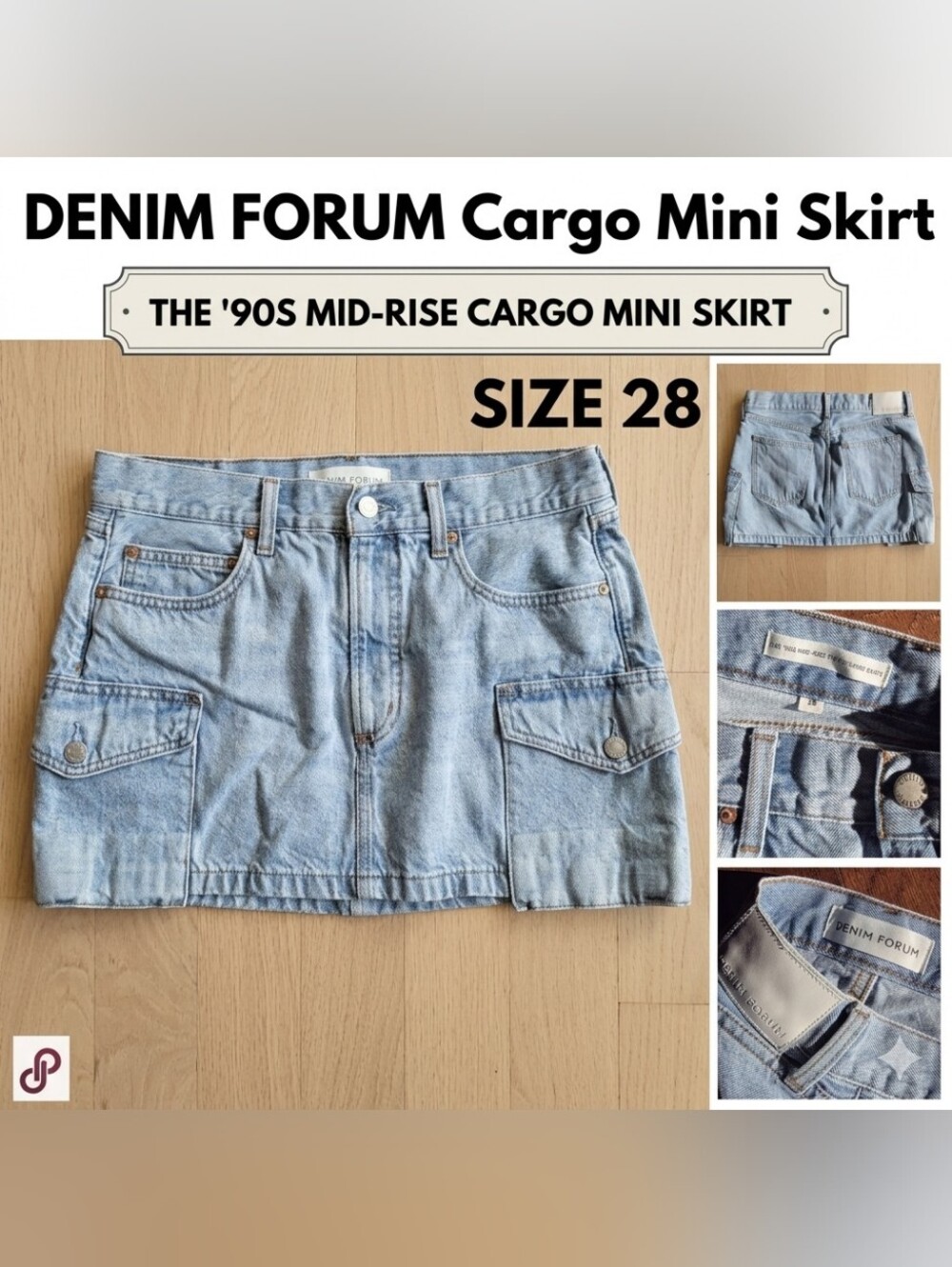 Denim Forum By Aritzia - 90s Mid Rise Cargo Mini Skirt - size 28